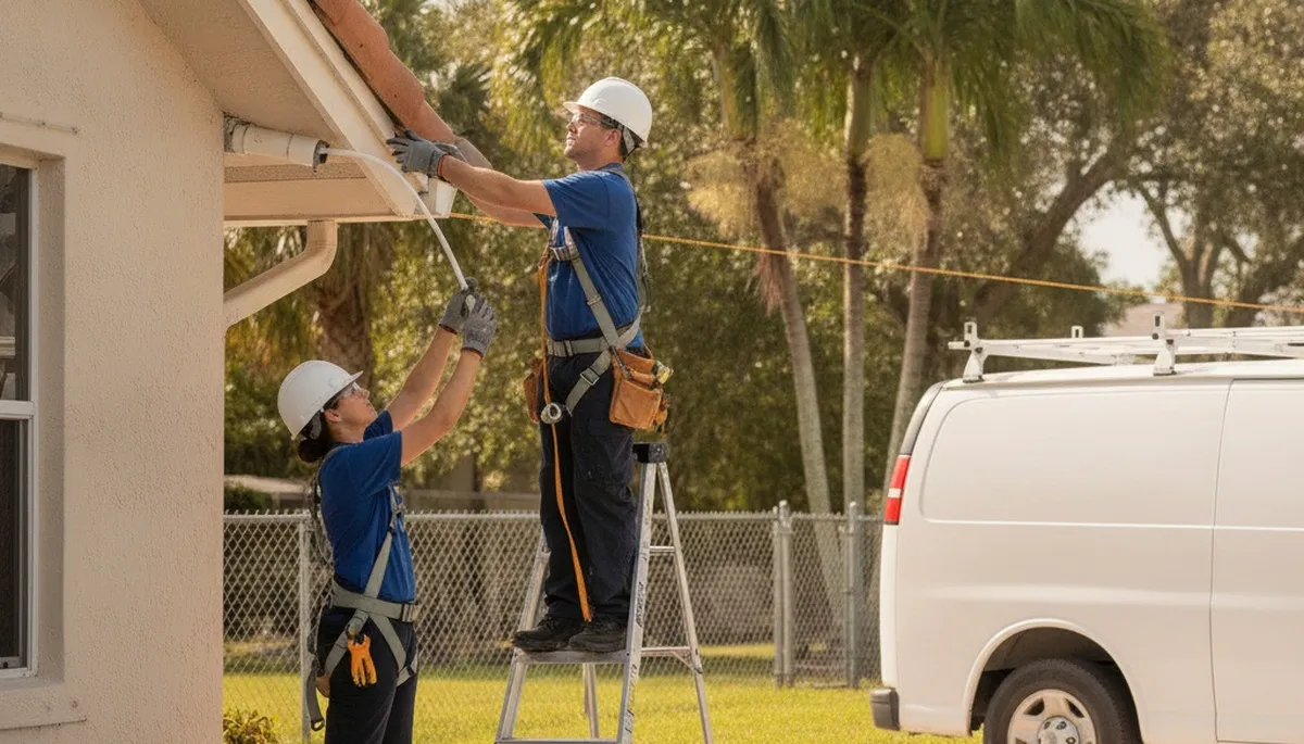 Plumber repairing a pipe in Saint Petersburg, FL plumbing service van