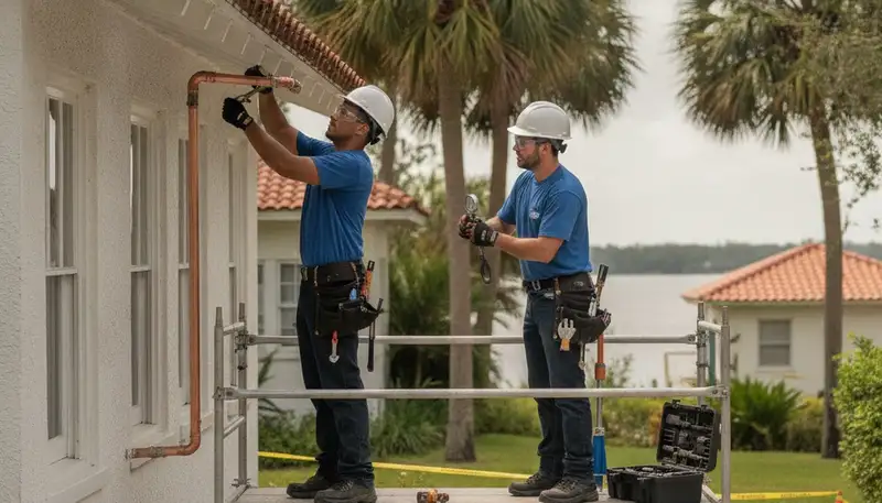 Plumber repairing a pipe in Saint Petersburg, FL for local plumbing service