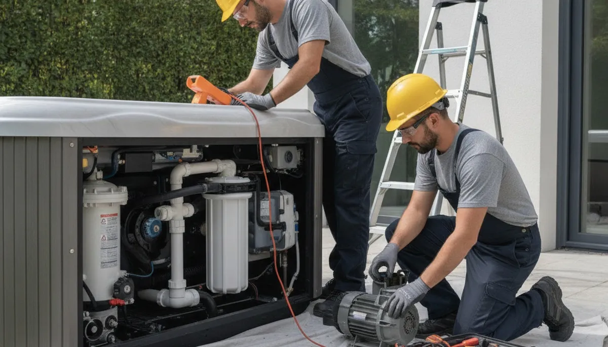 Spa repair technician servicing a home spa in Saint Petersburg, FL