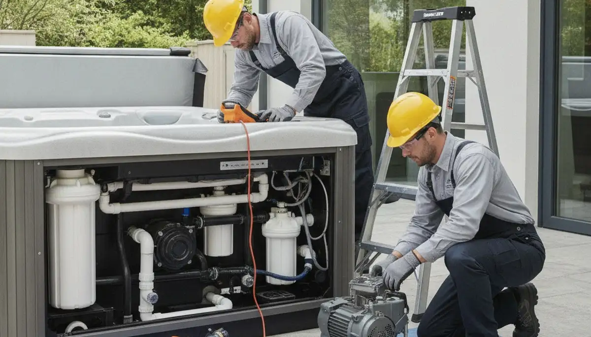 Spa repair technician servicing a Saint Petersburg, FL home spa for On Call Plumbers